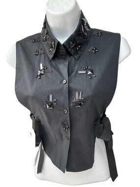 Dorothee Schumacher Embellished Sleeveless Blouse Black Crystal Beaded Size S